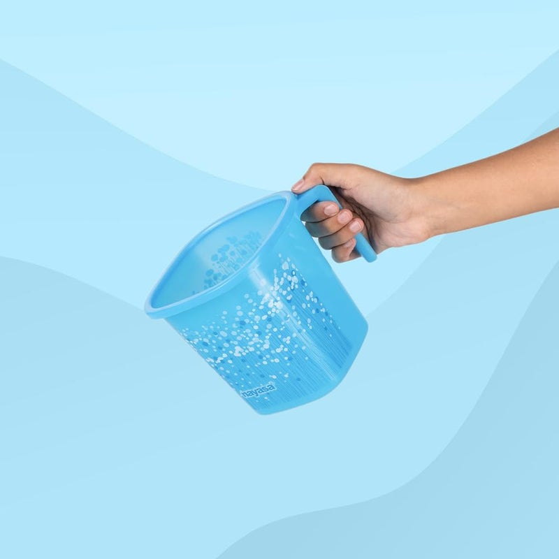 NAYASA Plastic Square Funk Mug | 1.5 Litre Bathroom Mug | Durable & Unbreakable Bath Mug | Lightweight with Easy-Grip Handle | Blue - Image 3