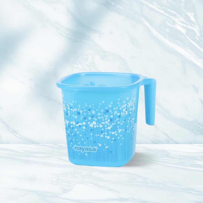 NAYASA Plastic Square Funk Mug | 1.5 Litre Bathroom Mug | Durable & Unbreakable Bath Mug | Lightweight with Easy-Grip Handle | Blue - Image 1