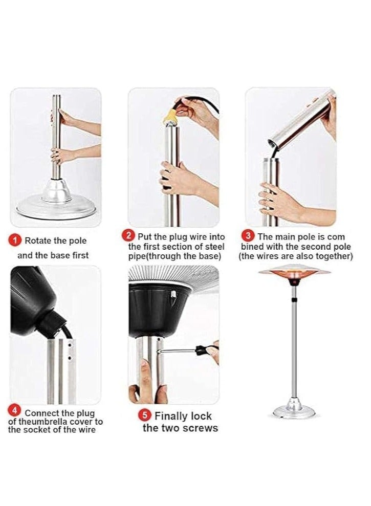 مدفأة كهربائية للفناء، ٢١٠٠ واط/٣٠٠٠ واط، تصميم سطح طاولة قائم بذاته مع لمبة كوارتز، تدفئة داخلية وخارجية للحديقة - Image 3