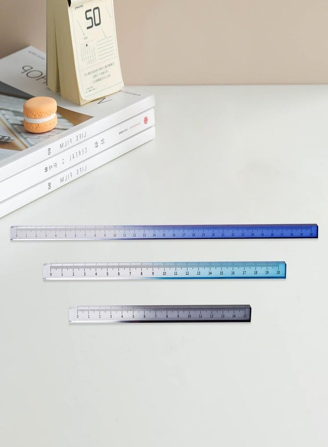 Honagu 3 Pack Acrylic Clear Rulers, Color Transparent Plastic Ruler, Measuring Tools for Student School Home Office, Three-Dimensional Ruler, Metric Units（Royal Blue Sky Blue Grey） - Image 1