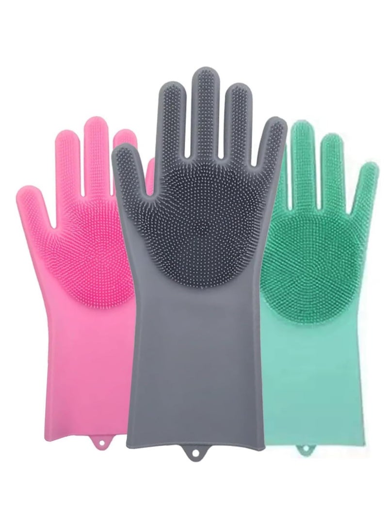 VIUAUAX قفازات سيليكون قابلة لإعادة الاستخدام لغسل الأطباق، قفازات فرك متعددة الاستخدامات للأطباق، تنظيف شعر الحيوانات الأليفة، غسيل السيارات، قفازات فرك مقاومة للحرارة للأعمال المنزلية والمزيد (1 زوج - لون عشوائي) - Image 1
