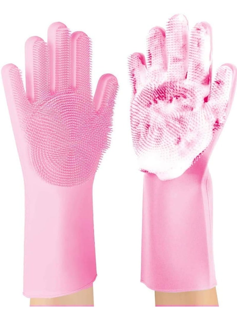 VIUAUAX قفازات سيليكون قابلة لإعادة الاستخدام لغسل الأطباق، قفازات فرك متعددة الاستخدامات للأطباق، تنظيف شعر الحيوانات الأليفة، غسيل السيارات، قفازات فرك مقاومة للحرارة للأعمال المنزلية والمزيد (1 زوج - لون عشوائي) - Image 2