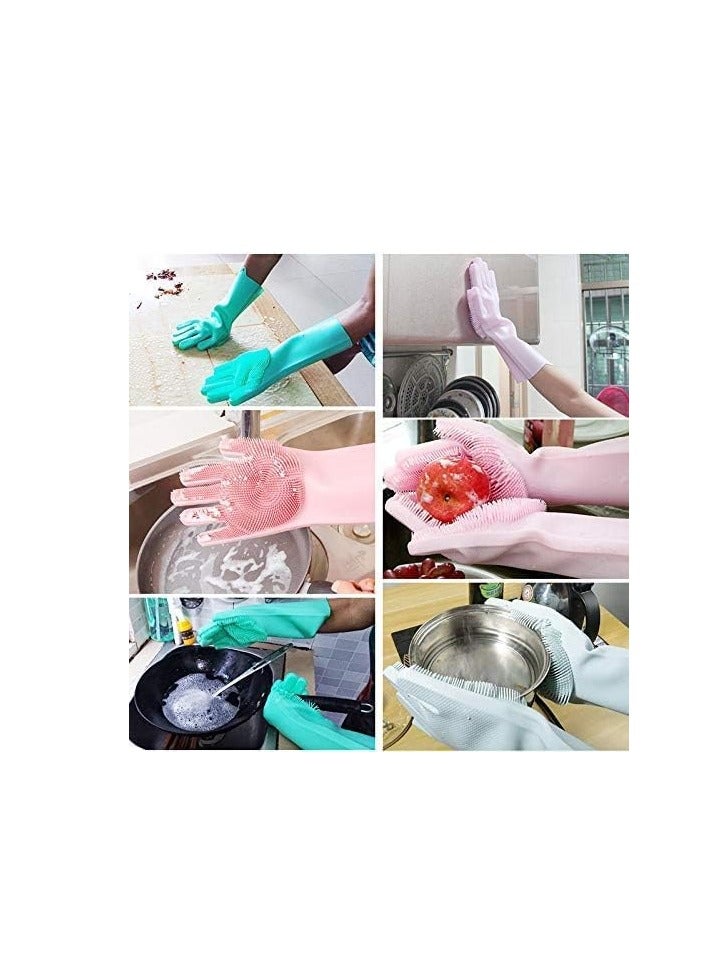 VIUAUAX قفازات سيليكون قابلة لإعادة الاستخدام لغسل الأطباق، قفازات فرك متعددة الاستخدامات للأطباق، تنظيف شعر الحيوانات الأليفة، غسيل السيارات، قفازات فرك مقاومة للحرارة للأعمال المنزلية والمزيد (1 زوج - لون عشوائي) - Image 3