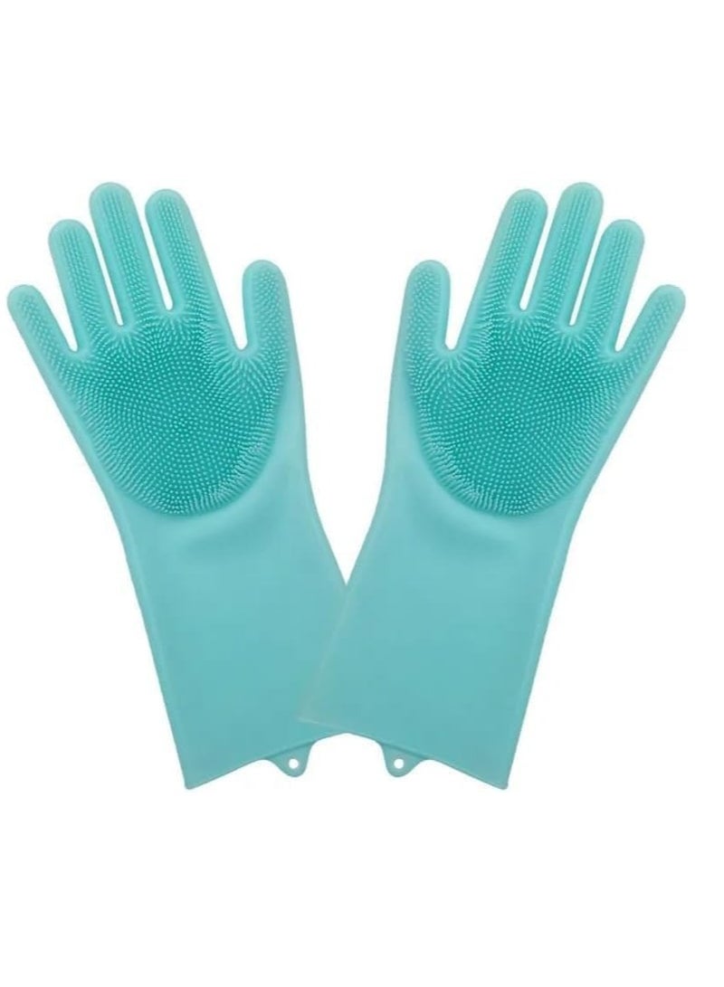 VIUAUAX قفازات سيليكون قابلة لإعادة الاستخدام لغسل الأطباق، قفازات فرك متعددة الاستخدامات للأطباق، تنظيف شعر الحيوانات الأليفة، غسيل السيارات، قفازات فرك مقاومة للحرارة للأعمال المنزلية والمزيد (1 زوج - لون عشوائي) - Image 5