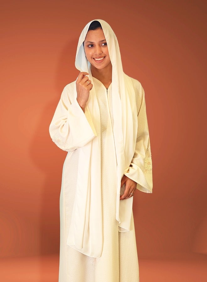 JAMEELA Cream Colored Abaya with Embroidery - Image 2
