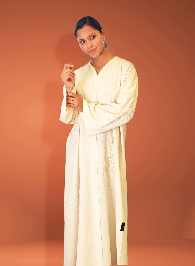 JAMEELA Cream Colored Abaya with Embroidery - Image 1
