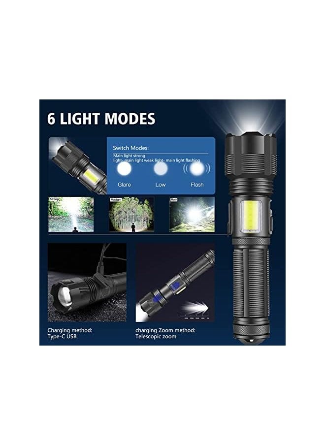 PROMASS promass Super Bright Flashlight, 3000 Lumens LED Flashlight, COB Side Torch Light, ipx6 waterproof, Rechargeable 1500mah, Retractable Zoomable Flashlight, 6 Modes ou r Flash light Torch for Searching  - Image 4