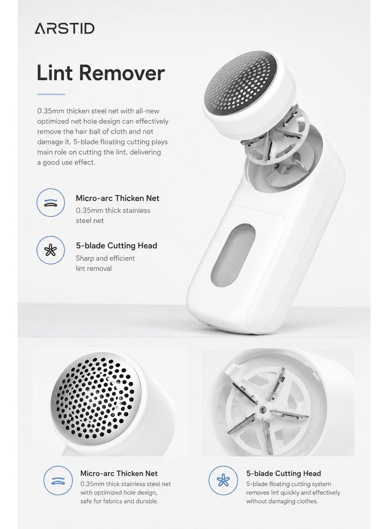 ARSTID Lint Remover – Rechargeable USB Electric Fabric Shaver for Clothes, Sweaters, Sofas, Blankets & Upholstery, Portable Stainless Steel Blade Defuzzer - Image 3