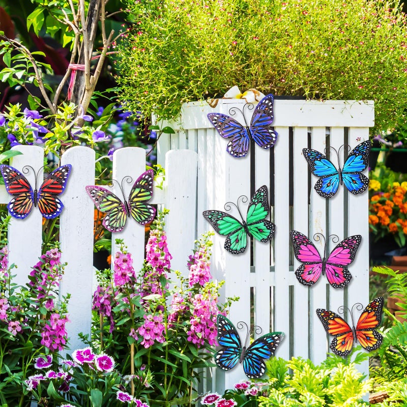Jetec 8 Pcs Metal Butterfly Wall Decor 6.5 Inch Outdoor Butterflies Wall Art Sculpture 3D Butterfly Hanging Decoration for Spring Outside Fence Garden Yard Home Patio Balcony(Lovely Style) - Image 4