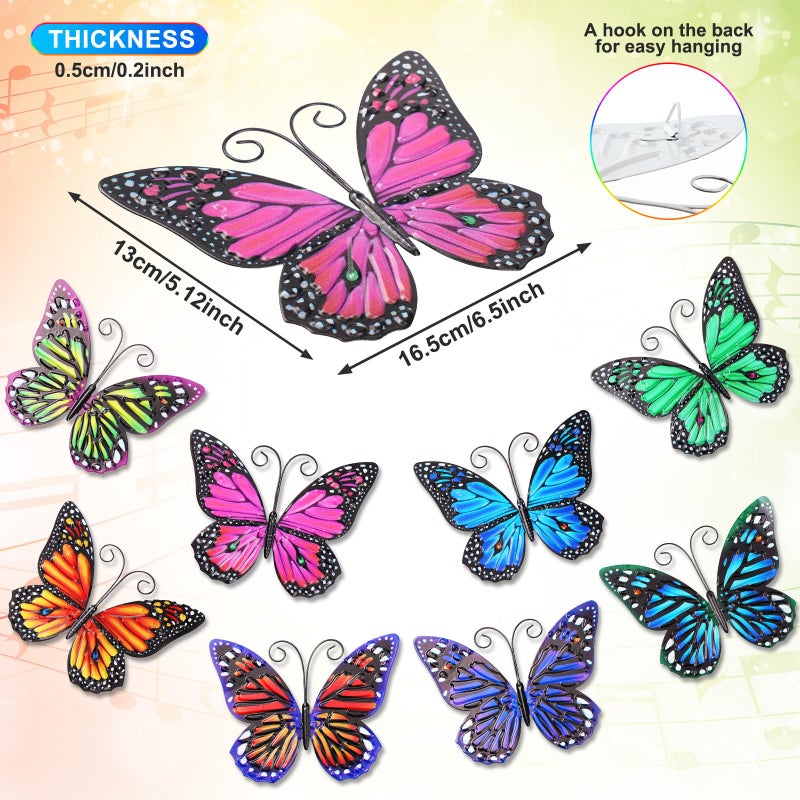 Jetec 8 Pcs Metal Butterfly Wall Decor 6.5 Inch Outdoor Butterflies Wall Art Sculpture 3D Butterfly Hanging Decoration for Spring Outside Fence Garden Yard Home Patio Balcony(Lovely Style) - Image 2