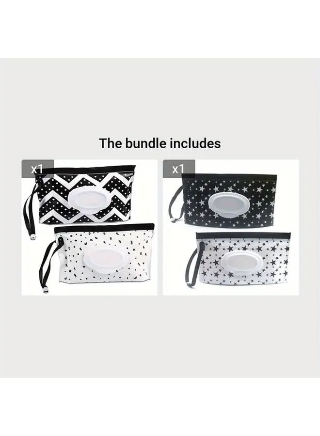2pcs Black White Reusable Portable Wet Wipe Pouch Travel Dispenser Container - Image 1