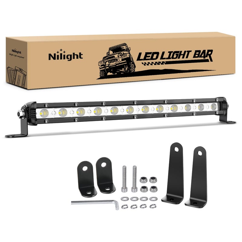 Nilight Single Row LED Light Bar UltraSlim Flood Light Bar 13 Inch 36W Fog Driving Work Roof Bumper Lighting for Offroad 4x4 Trucks Polaris RZR SUV ATV UTV
