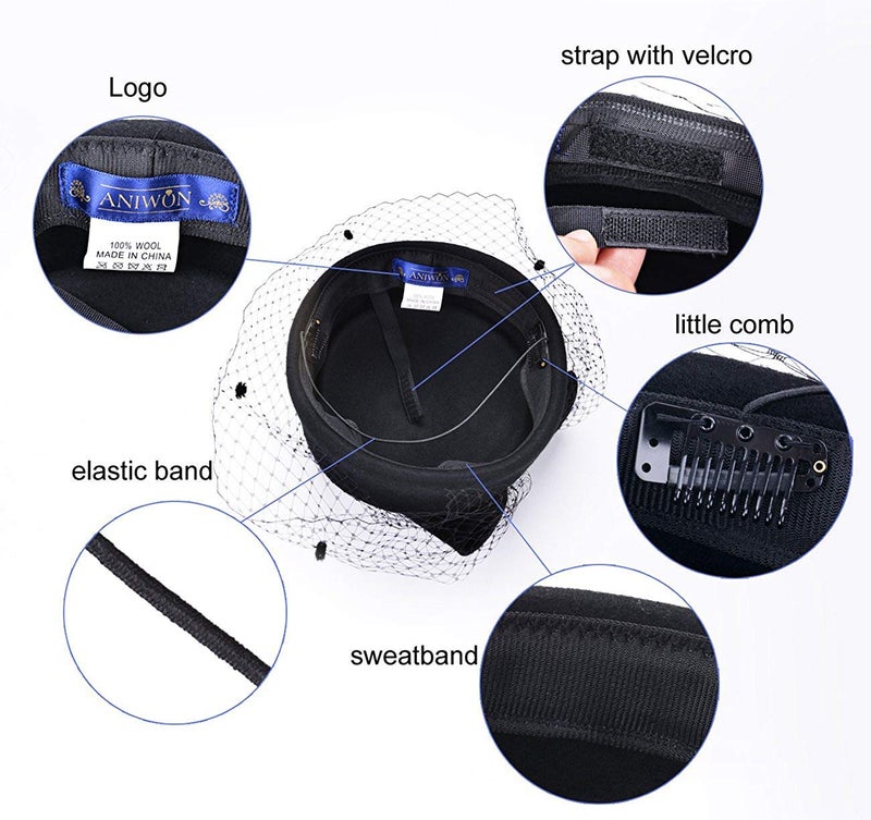 Aniwon Pillbox Hat, Wedding Hat Caps with Veil Vintage Bow Fascinator Hats Caps for Women A Black - Image 5