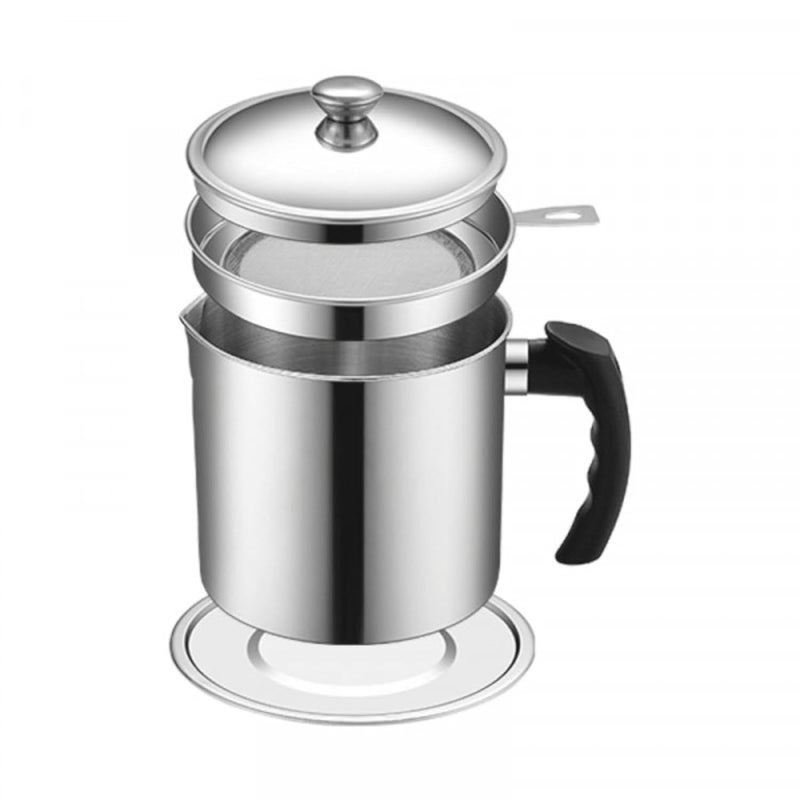 Guellix Stainless Steel Kitchen Oil Filter Tank Frying Filter LeakProof Oil Pot Oil Storage Can Container with Fine Mesh Strainer Perfect for Bacon Fat Kitchen Cooking Frying Oil Pack of 1 - Image 1