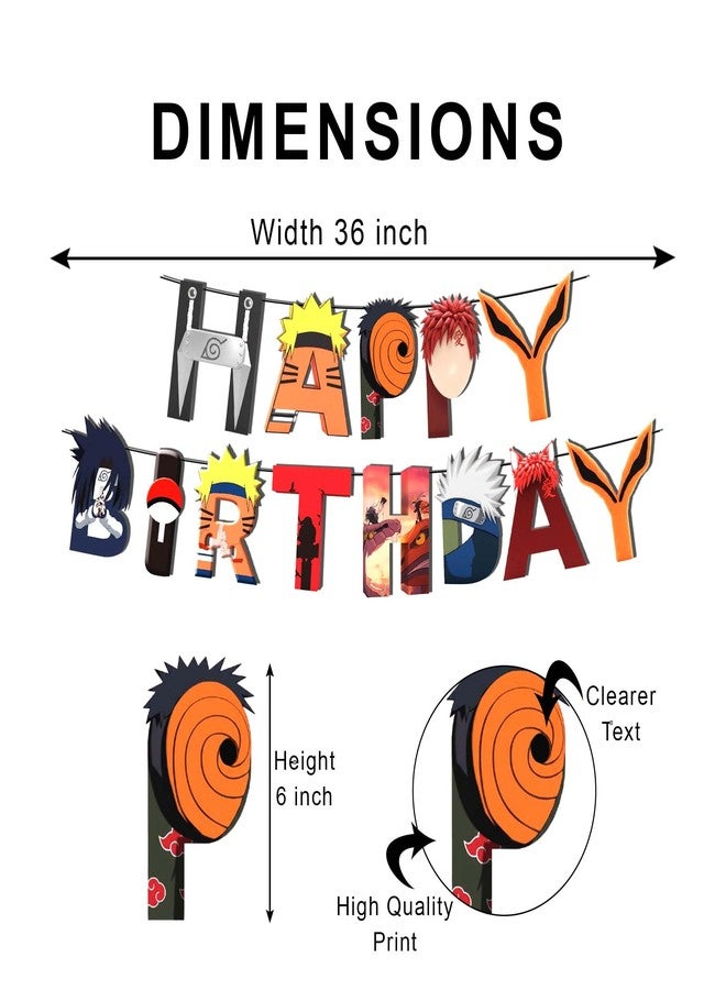 Partyjoy Cartoon Anime Ninja Theme Birthday Decoration Kit for Kids Happy Birthday Banner Balloons Cake Topper Cupcake Toppers Photo Props Premium Paper Cutouts (8th birthday set multicolor) - Image 3