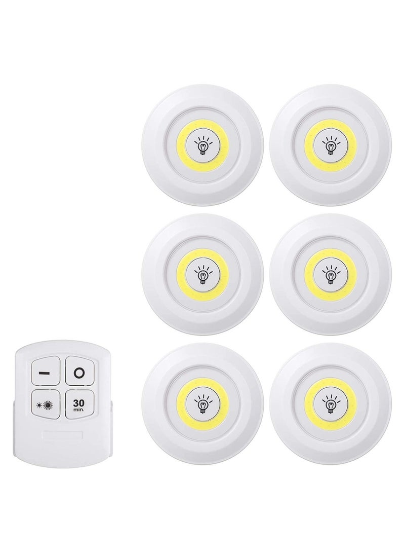 1W COB LED Puck Light 6 Pack with Remote Controller Brightness Adjustable Wireless Dimmable Touch Sensor Control Night Lamp Under Cabinet Lighting Battery Powered Operated for Cabinet Wall - Image 1