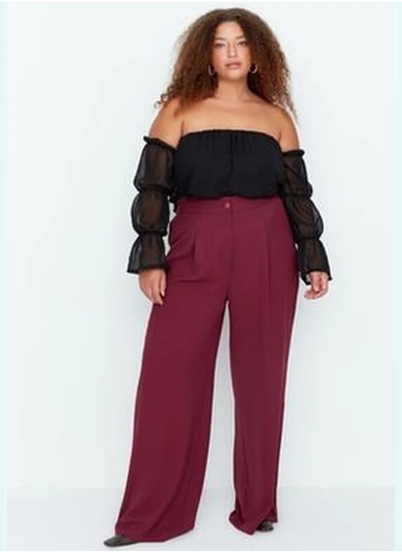 trendyol Claret Red High Waist Pleated Woven Trousers TBBSS22PL0448