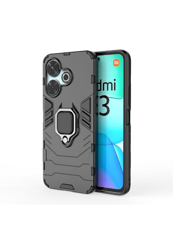 ثلاثة نمور لـ Redmi 13 4G غطاء الحالة ، رقيق وخفيف الوزن وقوي ضد السقوط ، قوس حلقة مغناطيسية لحماية حالة الهاتف لـ Redmi 13 4G ، أسود - Image 1