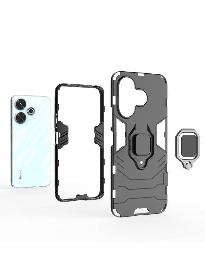 ثلاثة نمور لـ Redmi 13 4G غطاء الحالة ، رقيق وخفيف الوزن وقوي ضد السقوط ، قوس حلقة مغناطيسية لحماية حالة الهاتف لـ Redmi 13 4G ، أسود - Image 4