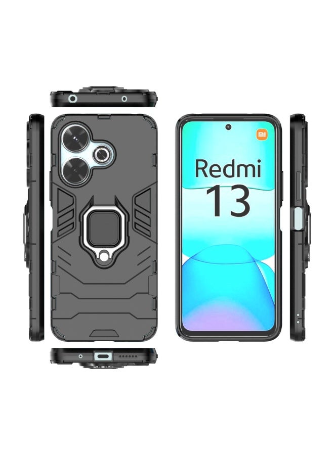 ثلاثة نمور لـ Redmi 13 4G غطاء الحالة ، رقيق وخفيف الوزن وقوي ضد السقوط ، قوس حلقة مغناطيسية لحماية حالة الهاتف لـ Redmi 13 4G ، أسود - Image 5