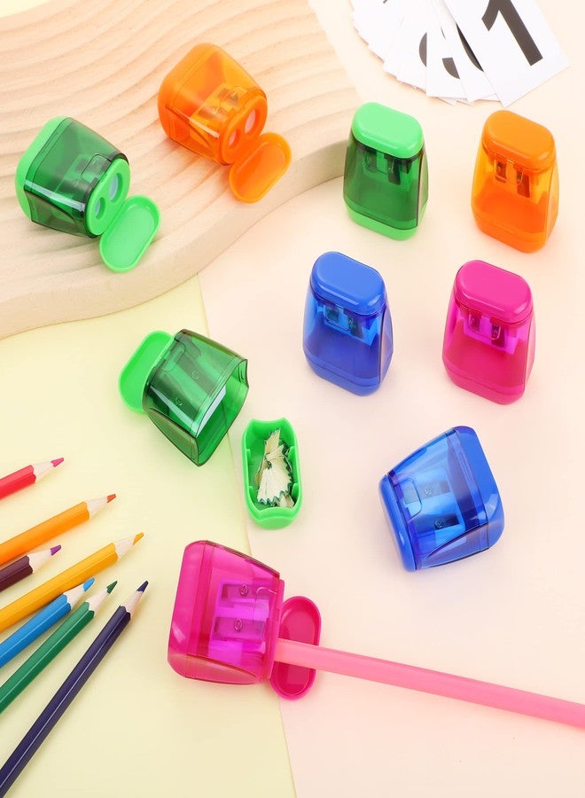 Aodaer 48 Pieces Manual Pencil Sharpeners Dual Hole Compact Sharpener with Lid for Pencil Sharpener in Office, Home Mixed 4 Colors - Image 4