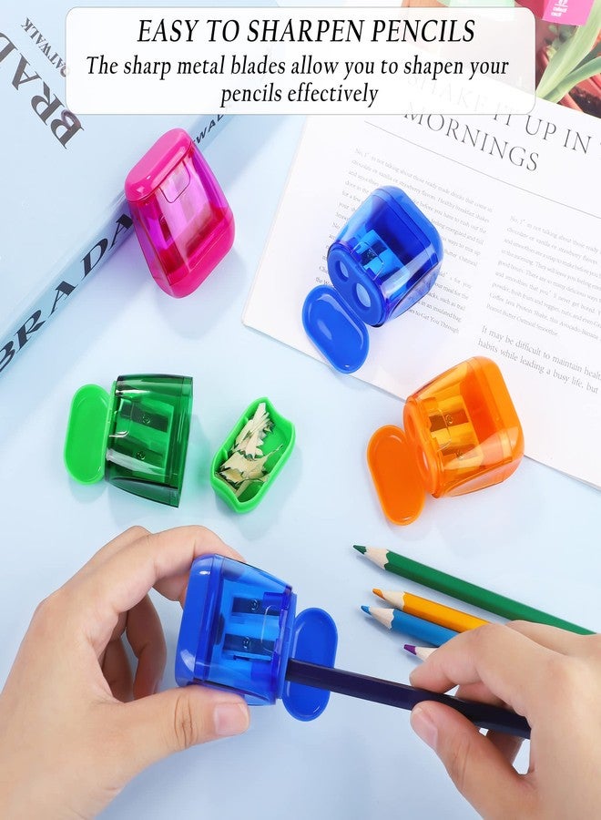 Aodaer 48 Pieces Manual Pencil Sharpeners Dual Hole Compact Sharpener with Lid for Pencil Sharpener in Office, Home Mixed 4 Colors - Image 3