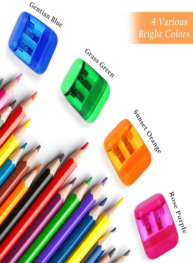 Aodaer 48 Pieces Manual Pencil Sharpeners Dual Hole Compact Sharpener with Lid for Pencil Sharpener in Office, Home Mixed 4 Colors - Image 5