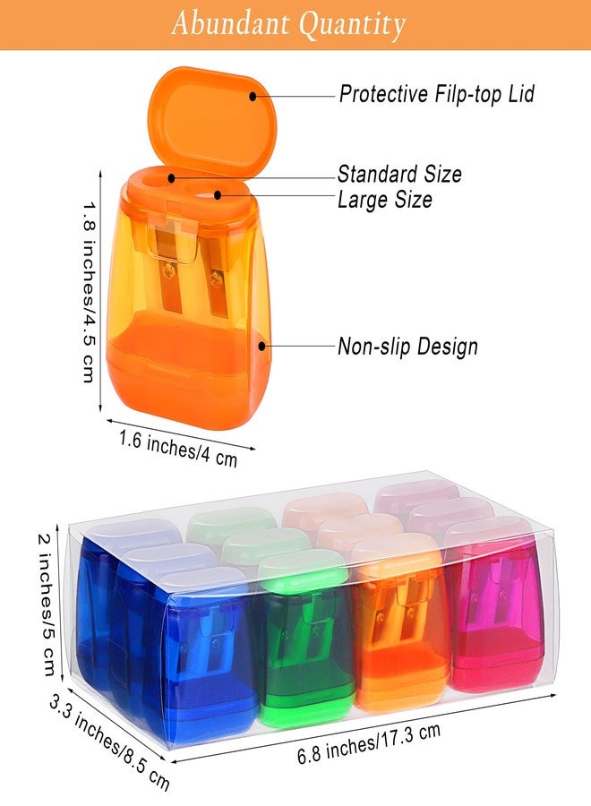 Aodaer 48 Pieces Manual Pencil Sharpeners Dual Hole Compact Sharpener with Lid for Pencil Sharpener in Office, Home Mixed 4 Colors - Image 2