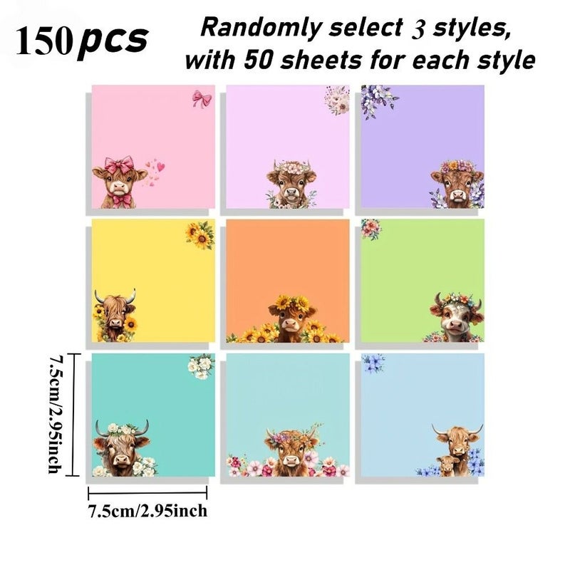 Highland Cow Themed Sticky Notes 100 Sheets Memo Stickers Cute Pattern Note Taking Marking Office Home Use - Image 3