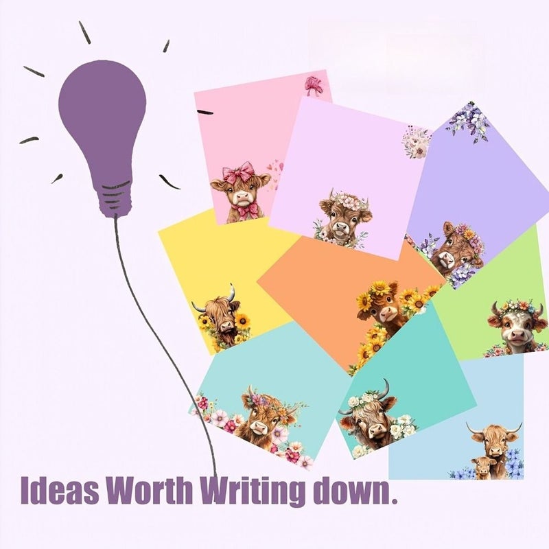 Highland Cow Themed Sticky Notes 100 Sheets Memo Stickers Cute Pattern Note Taking Marking Office Home Use - Image 5