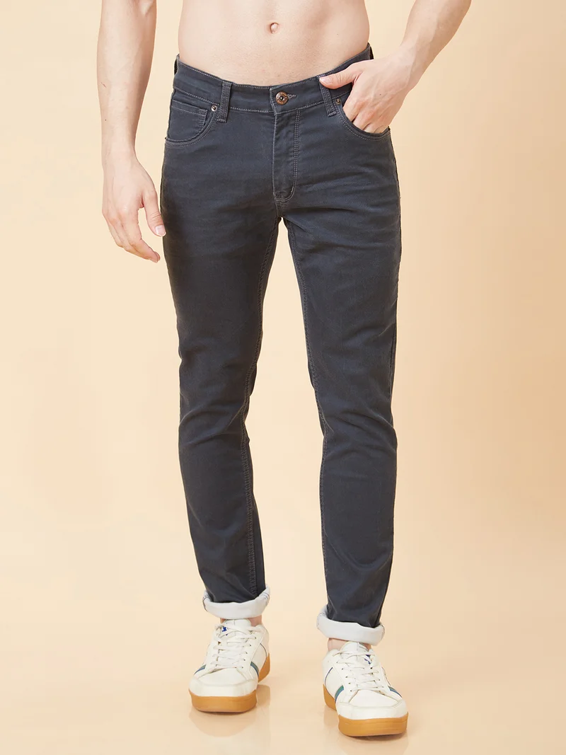 جلو باص جينز رجالي غلوبس رمادي بخصر متوسط وقصة مستقيمة