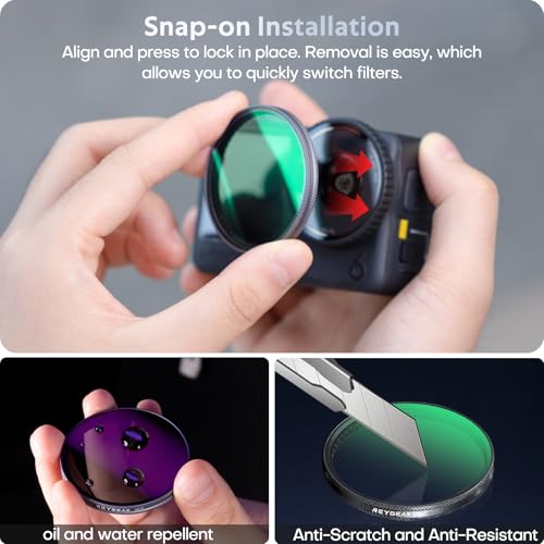 REYGEAK CPL ND Filter Set for DJI Osmo Action 6,CPL ND8 ND16 ND32,Multi-Coated HD Optical Glass,Neutral Density Polarizing Lens Filters for DJI Osmo Action Accessories,Aluminum Frame - Image 4