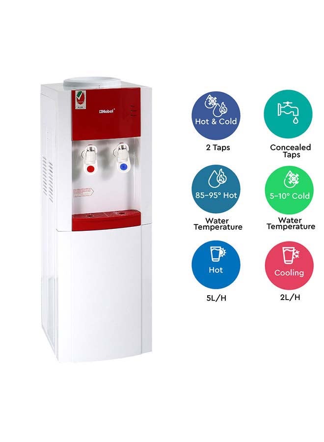 Nobel Water Dispenser Free Standing White Cabinet NWD2000 White/Red - Image 3