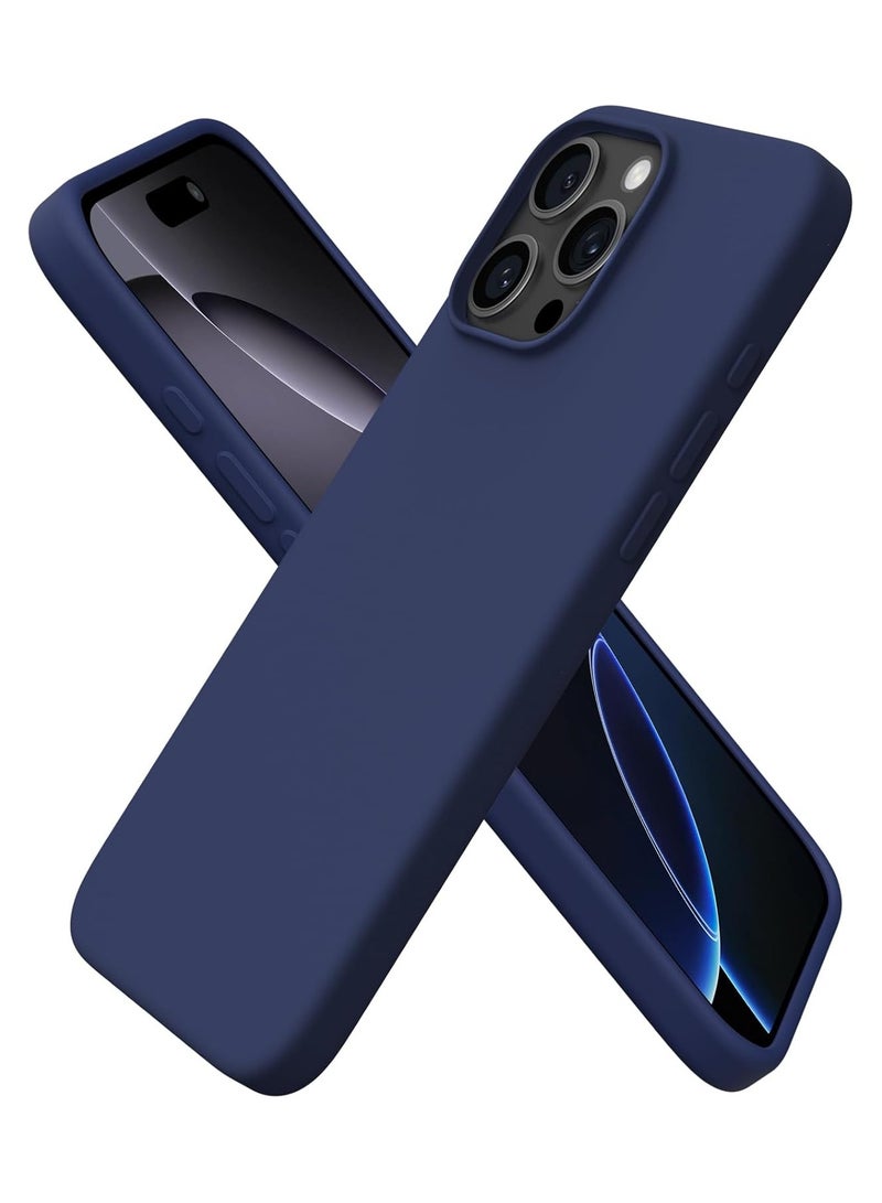 Premium Silicone Case for iPhone 16 Pro Max – Soft Touch Shockproof Protective Cover with Camera Protection, Microfiber Lining Anti-Fingerprint Anti-Scratch Finish Case - Dark Blue