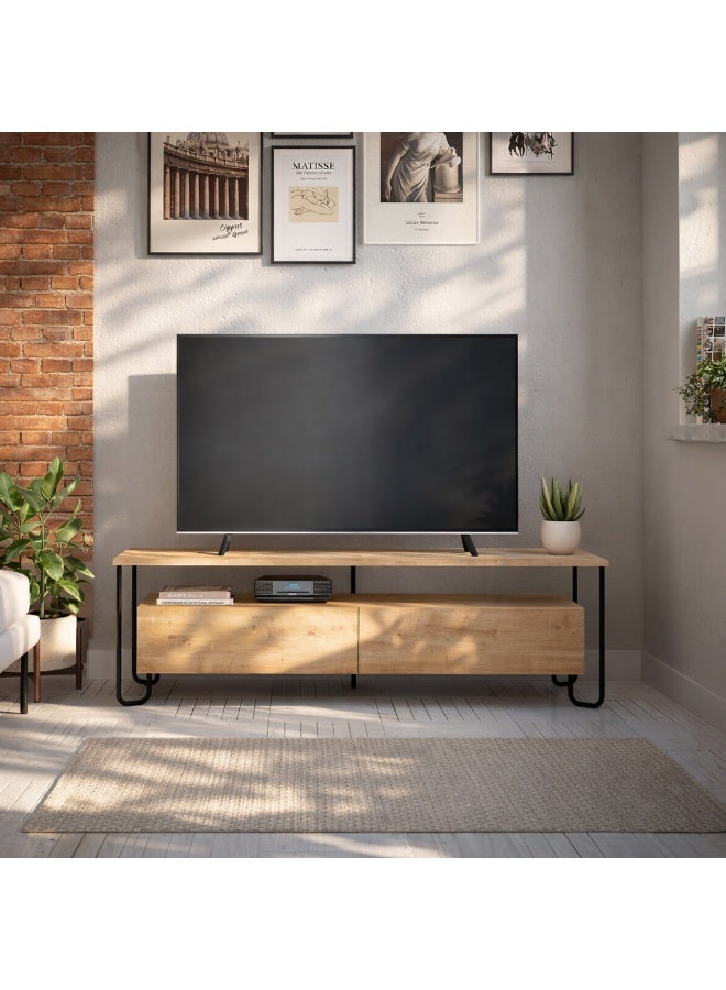 Mourah Home Cornea Tv Cabinet 2Door Storage Up To 60'' Inch Tvs | Modern Tv Stand With Sturdy Metal Legs For Home Office And Hotels | Storage Cabinet| 150X42X45 Cm (Oak)- 2 Years Warranty - Image 1