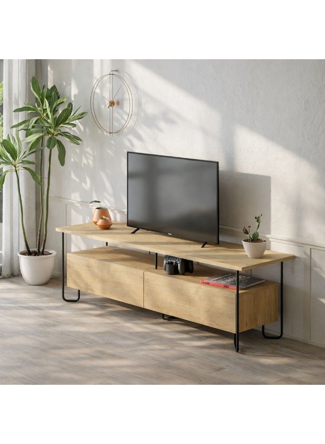 Mourah Home Cornea Tv Cabinet 2Door Storage Up To 60'' Inch Tvs | Modern Tv Stand With Sturdy Metal Legs For Home Office And Hotels | Storage Cabinet| 150X42X45 Cm (Oak)- 2 Years Warranty - Image 2
