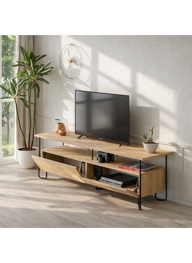 Mourah Home Cornea Tv Cabinet 2Door Storage Up To 60'' Inch Tvs | Modern Tv Stand With Sturdy Metal Legs For Home Office And Hotels | Storage Cabinet| 150X42X45 Cm (Oak)- 2 Years Warranty - Image 4
