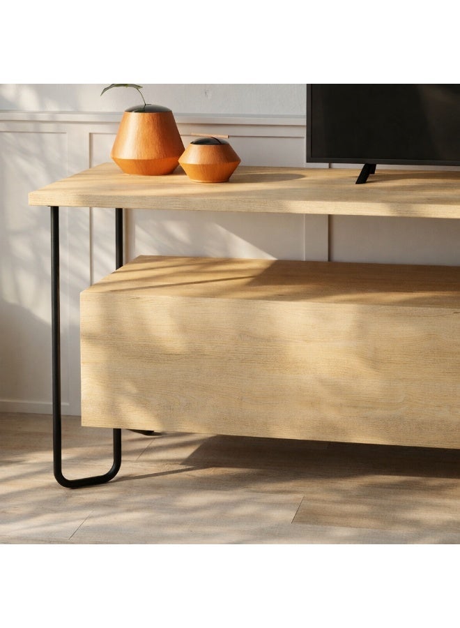 Mourah Home Cornea Tv Cabinet 2Door Storage Up To 60'' Inch Tvs | Modern Tv Stand With Sturdy Metal Legs For Home Office And Hotels | Storage Cabinet| 150X42X45 Cm (Oak)- 2 Years Warranty - Image 5