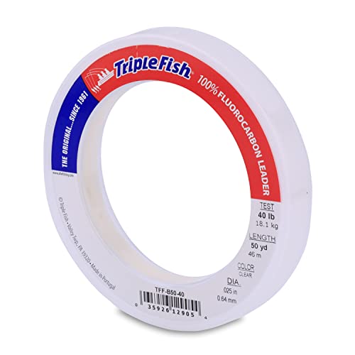 Triple Fish 100% Fluorocarbon Leader, 40 lb / 18.1 kg Test, 0.025 in / 0.64 mm Dia, Clear, 50 yd / 46 m - Image 1