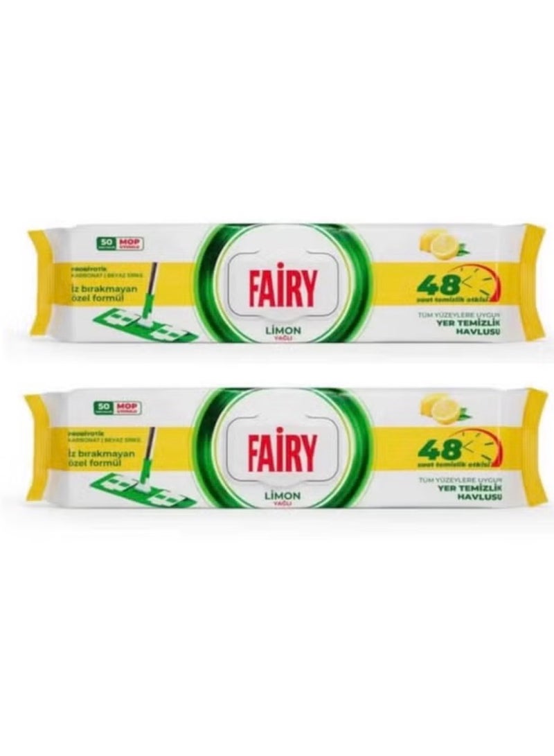 Fairy Two pieces of lemon-scented floor-cleaning wet wipes – 50 wipes - Image 1