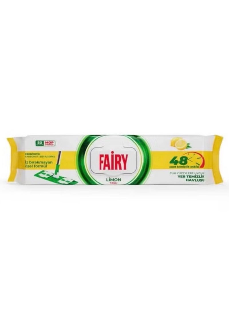 Fairy Two pieces of lemon-scented floor-cleaning wet wipes – 50 wipes - Image 2