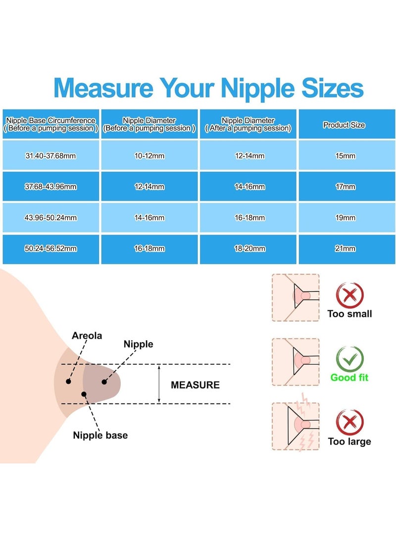 9 Pack Breast Milk Pump Inserts 13/15/17/19/21mm Compatible with Momcozy Wearable Breast Pump, for TSRETE/Spectra/Medela 24mm Shields, Include Silicone Diaphragm&Duckbill Valve - Image 4