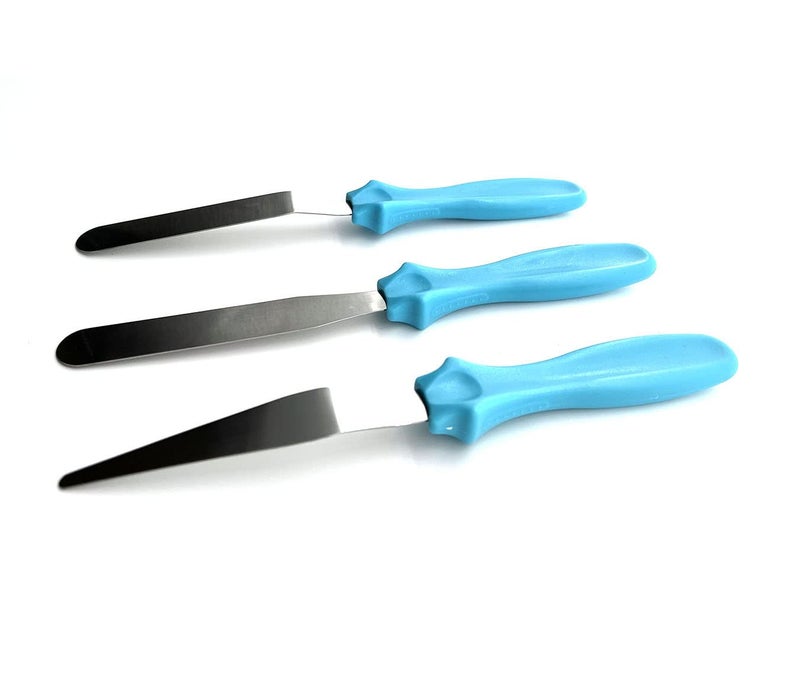 halteoly Icing SpatulaOffset Spatula Small Baking Spatulas Set with Straight458Offset 412Tapered 418 Stainless Steel BladeAngled Cake Decorating Frosting Spatulas Set of 3Blue