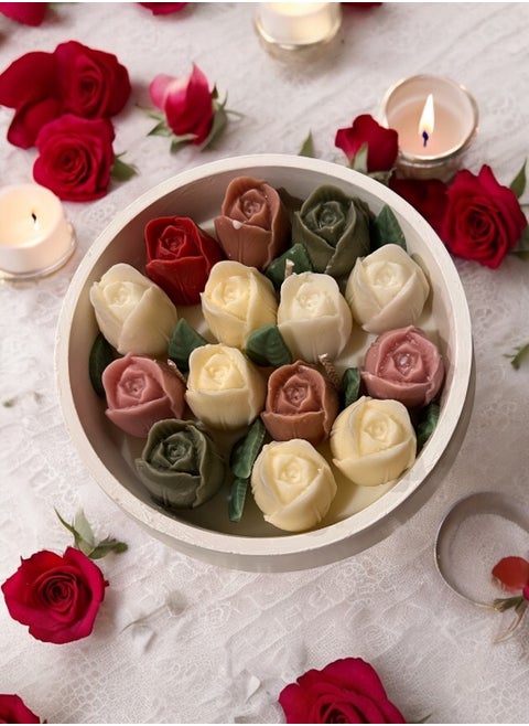 شمعة معطرة مجموعة زهرة التوليب بصحن جبس دائري مع هدية (مطفأة للشمع )