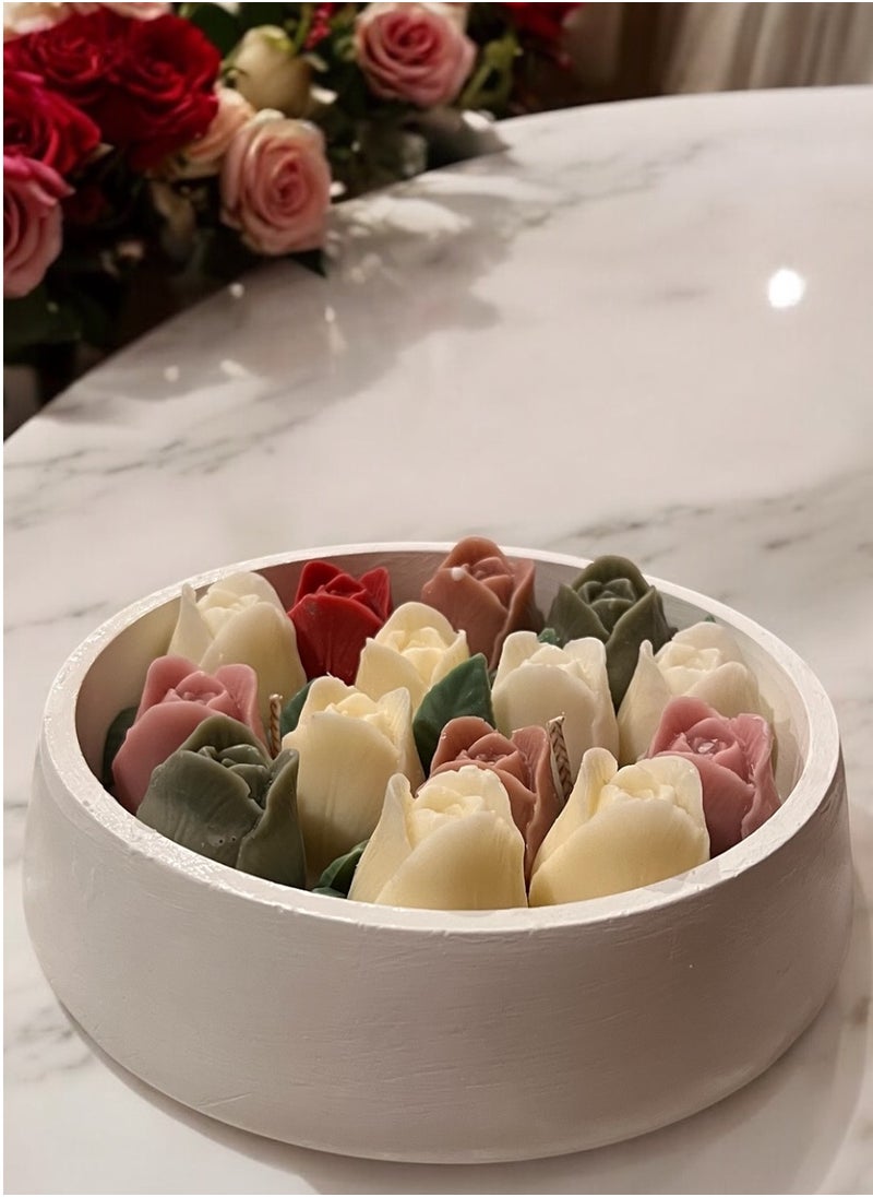 شمعة معطرة مجموعة زهرة التوليب بصحن جبس دائري مع هدية (مطفأة للشمع )