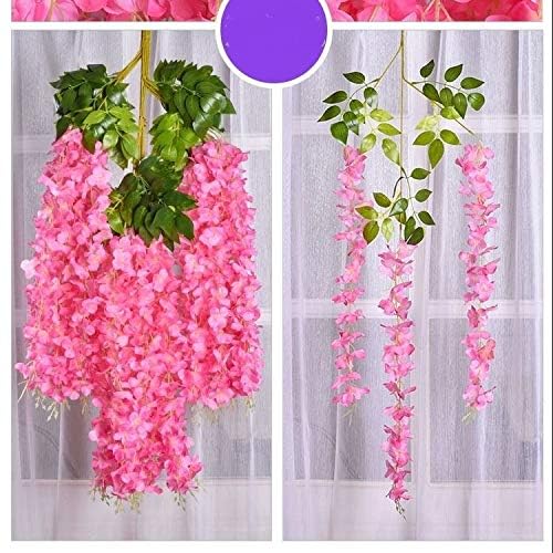 Romase 12 Pack 3.6 Feet/Piece Artificial Wisteria Vine Ratta Fake Wisteria Hanging Garland Silk Long Hanging Bush Flowers String Wedding Home Party Decor (Pink) - Image 4