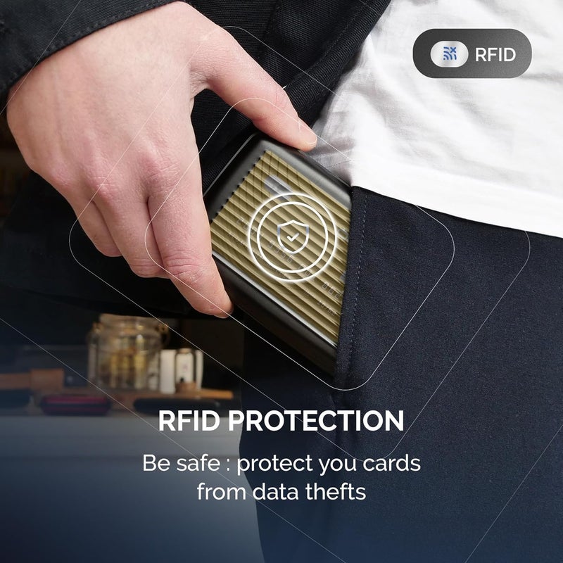 محافظ ÖGON الذكية - محفظة ستوكهولم الألومنيوم - حامل بطاقات ائتمان مع حماية RFID - سعة 10 بطاقات وتذاكر، نقش حمار وحشي، مقاس واحد يناسب الجميع، معاصر - Image 4