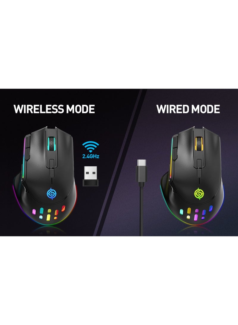 XVersion Wireless Gaming Mouse, Wired and Wireless Dual Modes Rechargeable RGB Gaming Mouse with 7 ons, Ergonomic and 3 Adjustable DPI Levels up to 3200 DPI for PC Laptop Gamer - Image 3