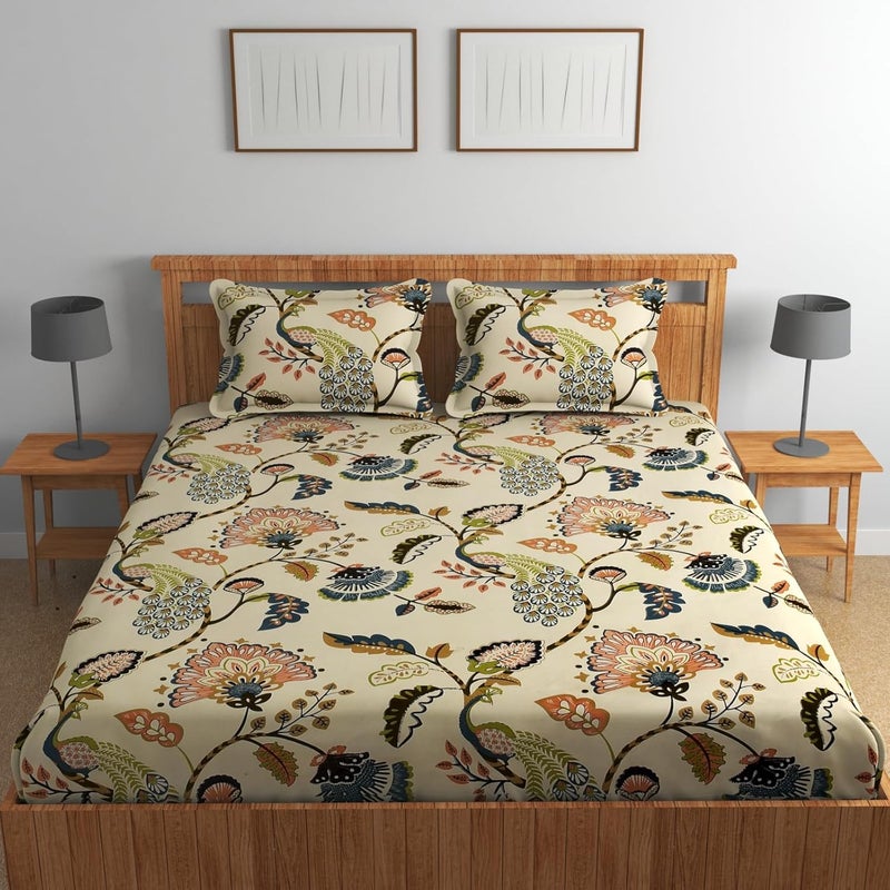 VOMZER Cotton King Size Flat Bedsheet for Double Bed 1 Cotton Bed Sheet Double Bed 90 X 100 Inches with 2 Pillow Cover