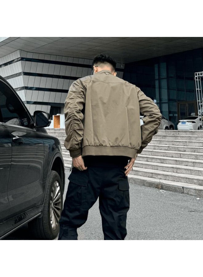 Wassup Sohot Men's Jacket, Autumn American-style Stand-up Collar Flight Jacket, Trendy Workwear Outerwear, Men's Clothing, Black, 3XL - Image 3